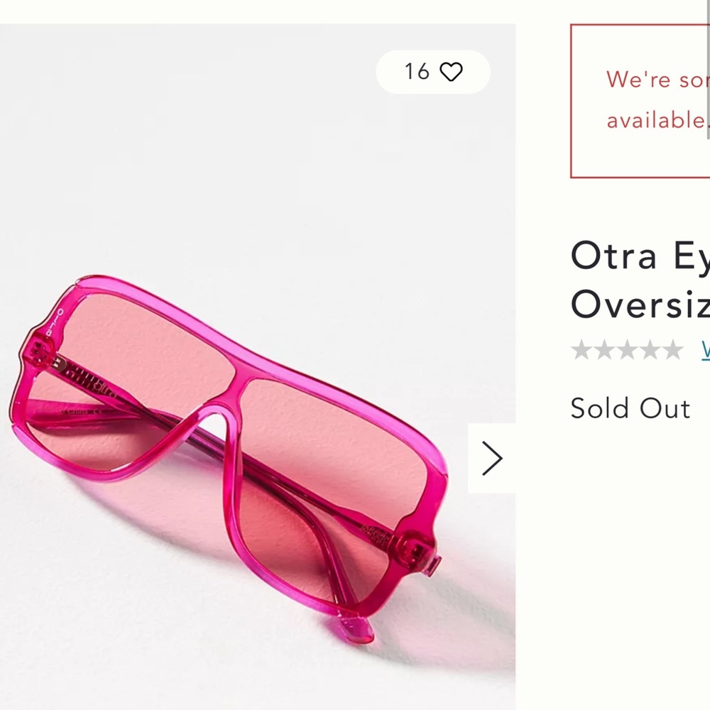 NEW! Rare OTRA Jagger Pink Oversized Sunglasses